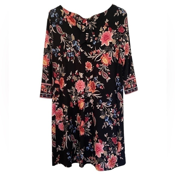 𝅺LOFT Floral Black Colorful Dress Women SP Small Petite - Picture 1 of 6